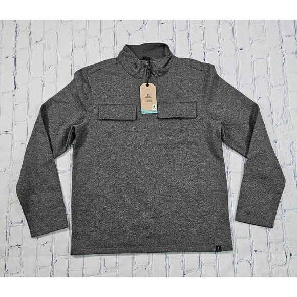 PrAna Sweater Wool Blend Brookland 1/4 Zip Long Sleeve Pockets Gray MENS SZ M